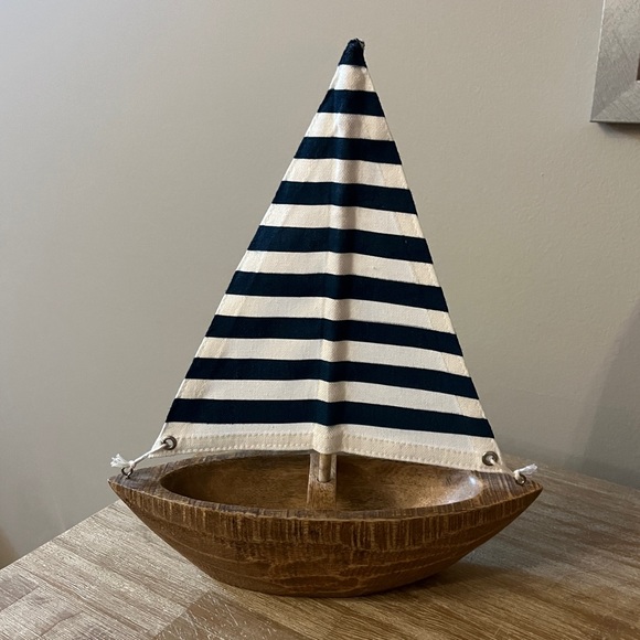 Threshold Other - Threshold. Medium Wooden Sailboat Decor. White and Navy Sail.